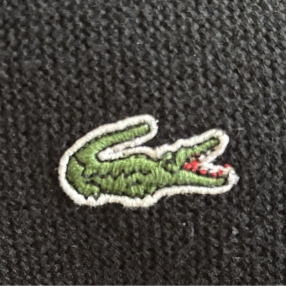 Lacoste Men's Black V-Neck Sweater with Blue and Red Trim - Picture 5 of 5